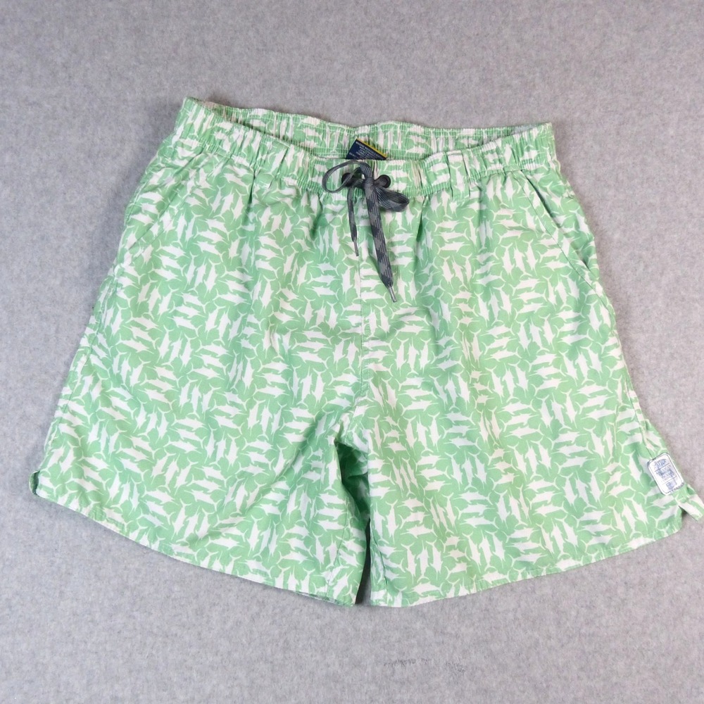 AFTCO Fish Print Swim Trunks Polyester Green White Large Mens
